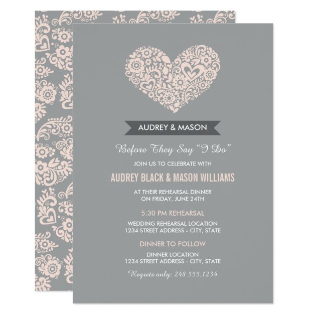 Wedding Rehearsal And Dinner | Gray And Blush Pink Invitation