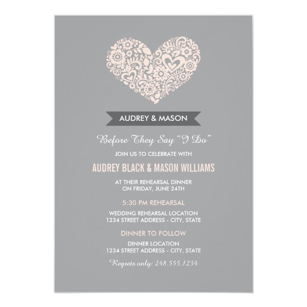 Wedding Rehearsal And Dinner | Gray And Blush Pink Invitation