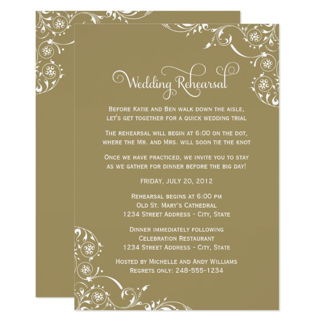 Wedding Rehearsal And Dinner Invitations | Gold