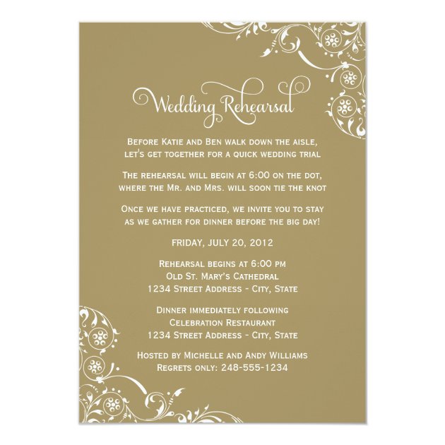 Wedding Rehearsal And Dinner Invitations | Gold