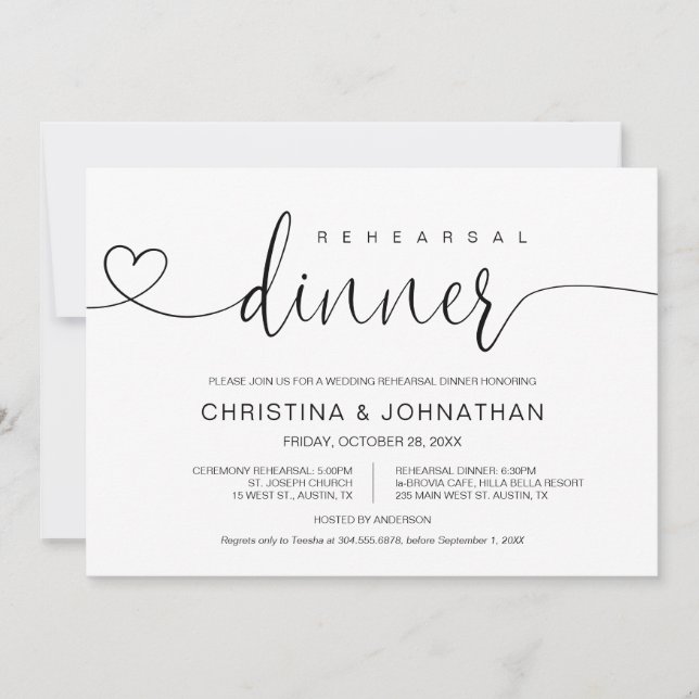 Wedding Rehearsal and Dinner, Modern calligraphy I Invitation (Front)