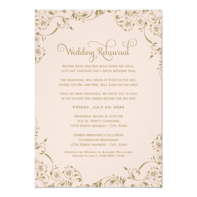 Wedding Rehearsal | Blush And Antique Scroll Invitation