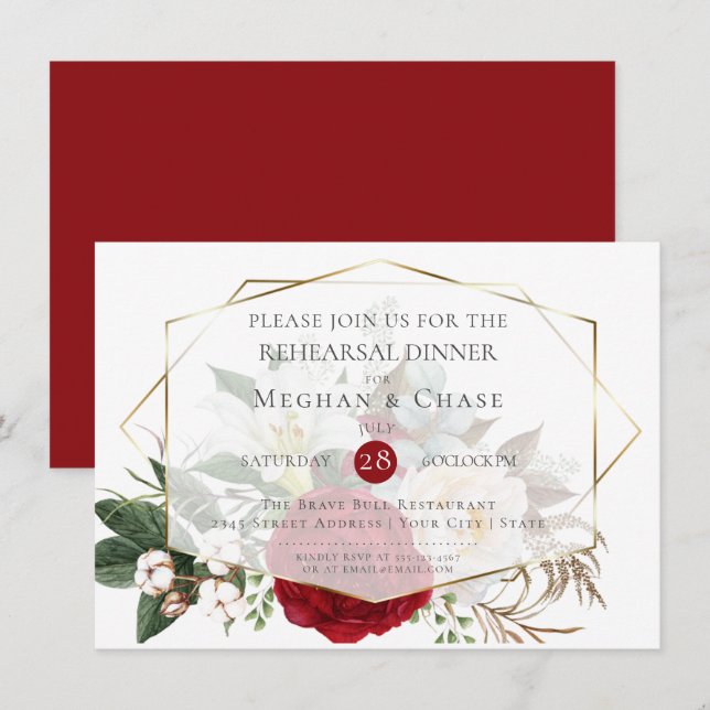Wedding Rehearsal  | Burgundy Peony Floral Spray Invitation (Front/Back)