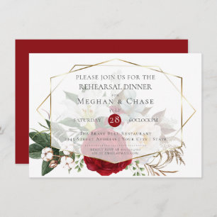 Wedding Rehearsal    Burgundy Peony Floral Spray Invitation