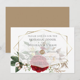 Wedding Rehearsal Burgundy Peony Floral Spray Invitation