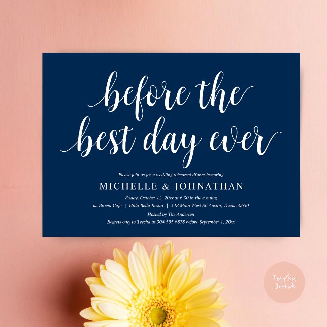 Wedding Rehearsal Dinner, Before The Best Day Ever Invitation (Before the best day ever, wedding rehearsal dinner invitation card, PDF, in Navy Blue)