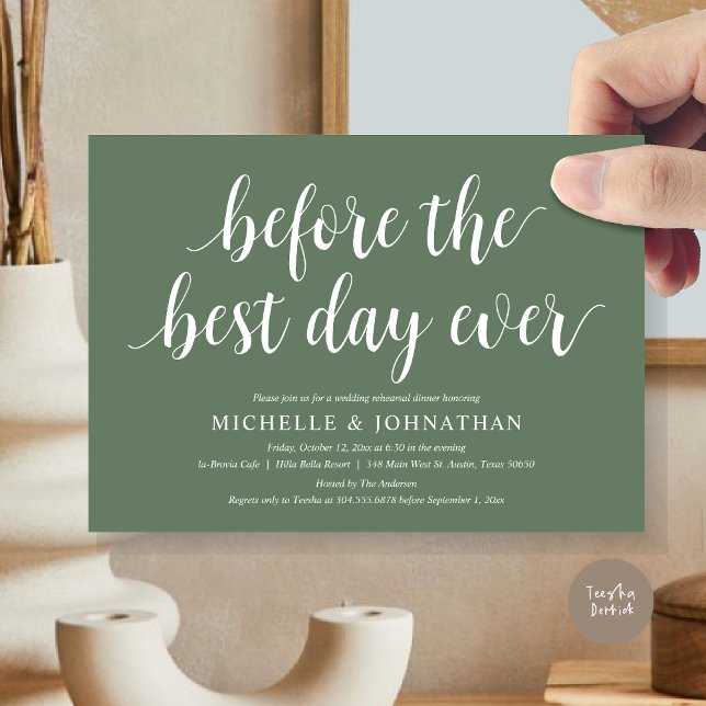 Wedding Rehearsal Dinner, Before The Best Day Ever Invitation (Before the best day ever, wedding rehearsal dinner invitation card, PDF, in Sage Green)