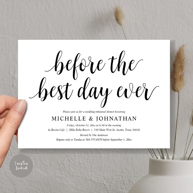 Wedding Rehearsal Dinner, Before The Best Day Ever Invitation (Before the best day ever, wedding rehearsal dinner invitation card, PDF, in Black and white)