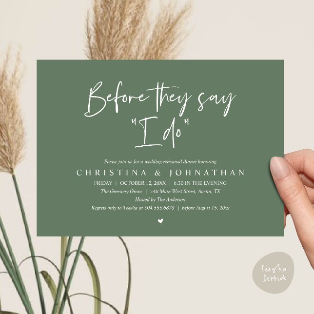 Wedding Rehearsal Dinner, Before They Say "I Do" Invitation (Wedding Rehearsal Dinner, Before They Say "I Do" Invitation Card in Sage Green)