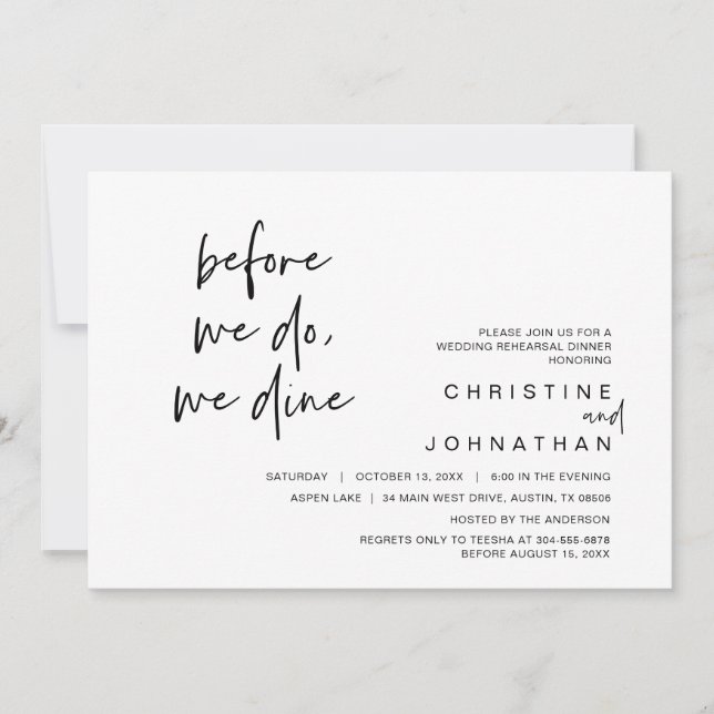 Wedding Rehearsal Dinner, Before We Do, We Dine Invitation (Front)