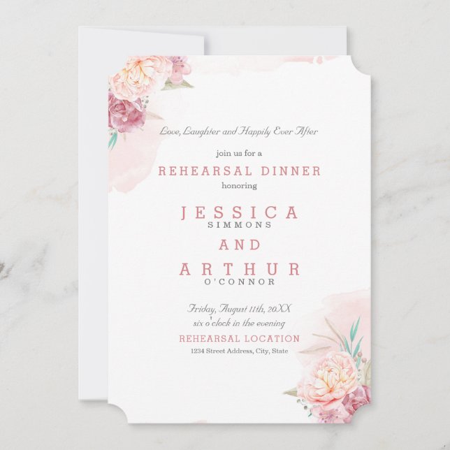 Wedding Rehearsal Dinner | Blush and Blooms Invitation (Front)