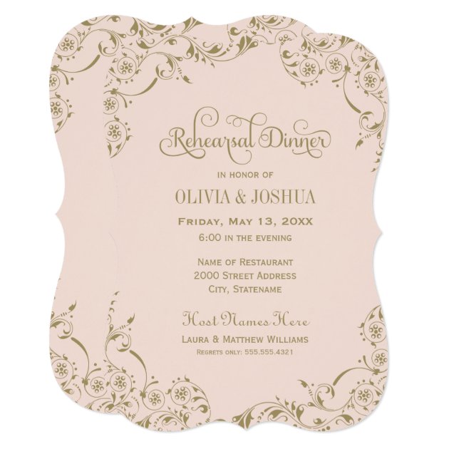 Wedding Rehearsal Dinner | Blush Pink And Gold Invitation