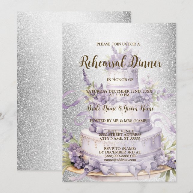 Wedding Rehearsal Dinner Cake Lavender Floral Invitation (Front/Back)