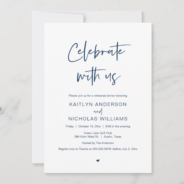 Wedding Rehearsal Dinner, Celebrate with us Invita Invitation (Front)