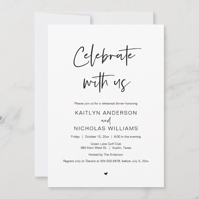 Wedding Rehearsal Dinner, Celebrate with us Invitation (Front)