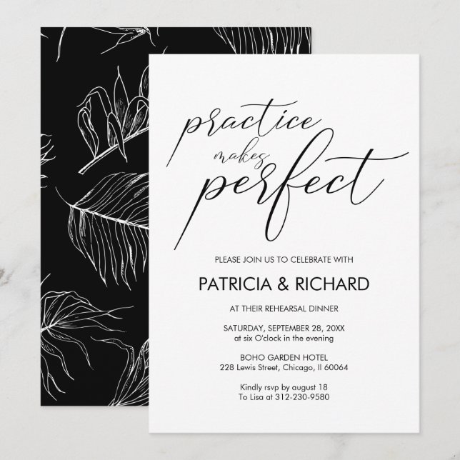 Wedding Rehearsal Dinner Chic Black & White Invitation (Front/Back)