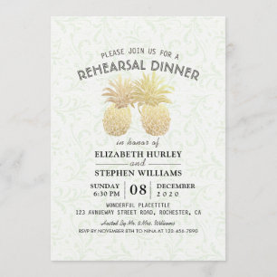Wedding Rehearsal Dinner Chic Gold Foil Pineapples Invitation