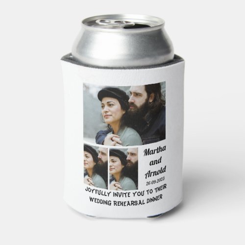 Wedding Rehearsal Dinner custom 3 Photo Collage  Can Cooler