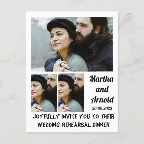Wedding Rehearsal Dinner custom 3 Photo Collage Invitation Postcard