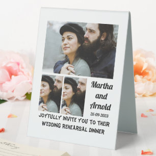 Wedding Rehearsal Dinner custom 3 Photo Collage   Table Tent