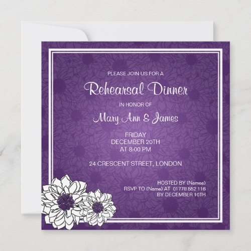 Wedding Rehearsal Dinner Dahlia Floral Purple Personalized Invites