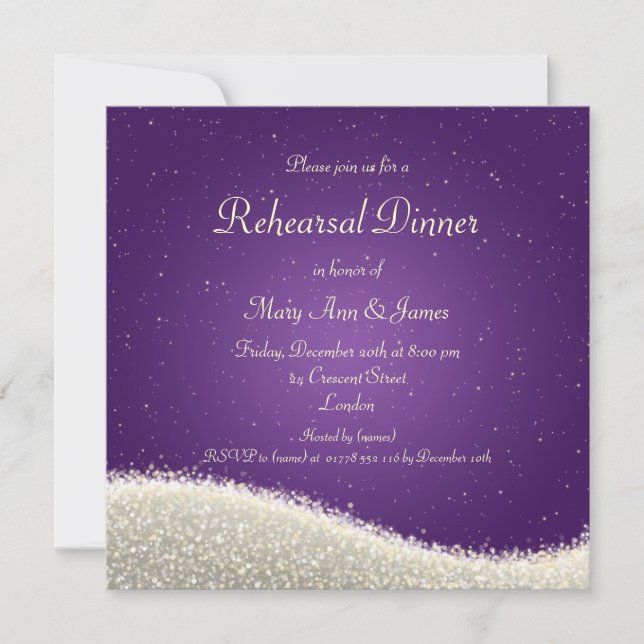 Wedding Rehearsal Dinner Dazzling Sparkles Purple Invitation (Front)