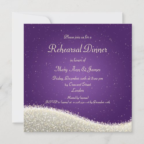 Wedding Rehearsal Dinner Dazzling Sparkles Purple Invite
