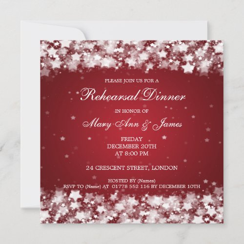 Wedding Rehearsal Dinner Dazzling Stars Red Custom Invites