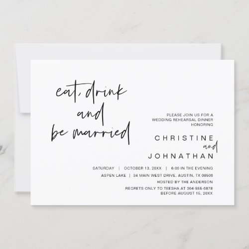 Wedding Rehearsal Dinner Eat Drink and be married Invitation