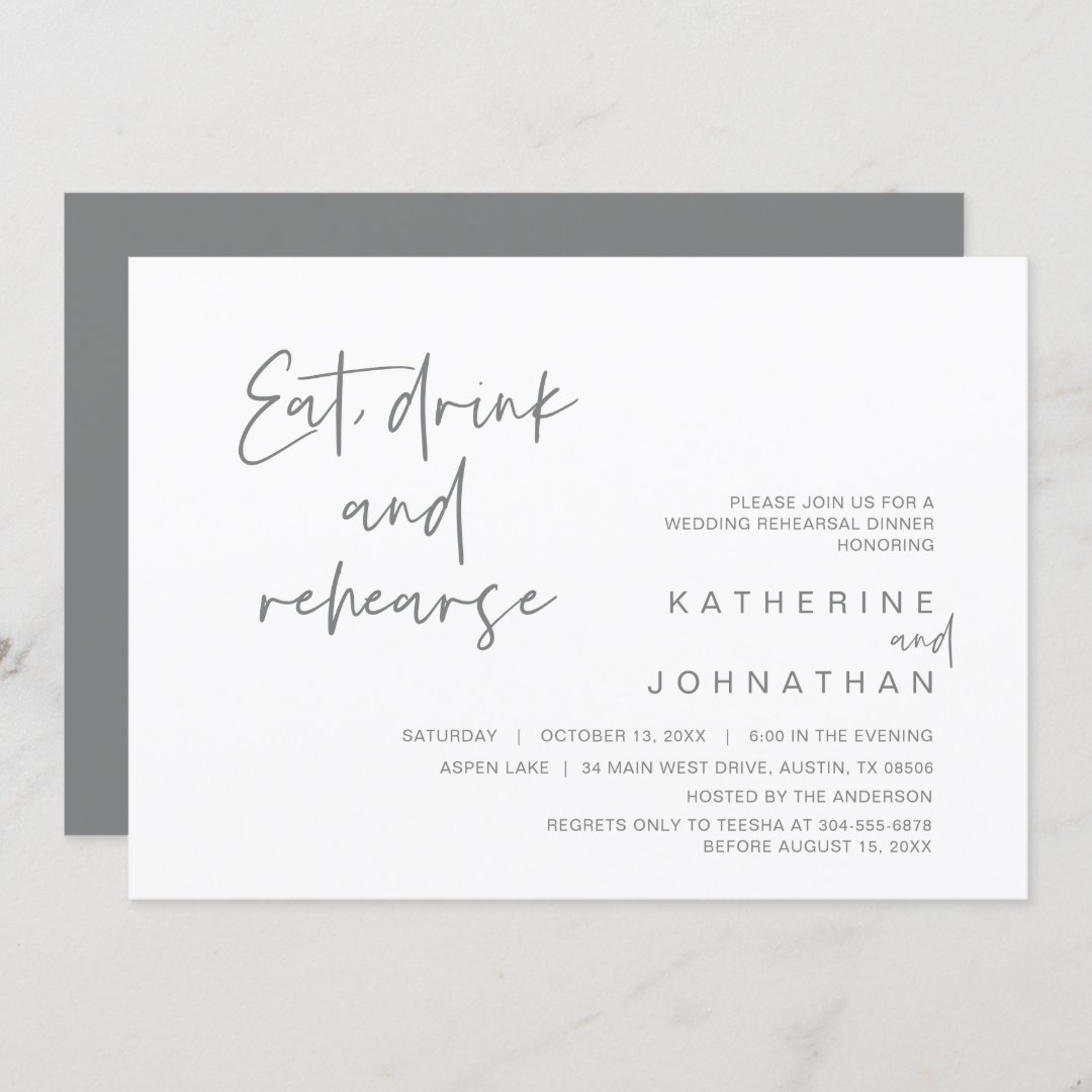 Wedding Rehearsal Dinner, Eat, Drink and Rehearse Invitation Zazzle
