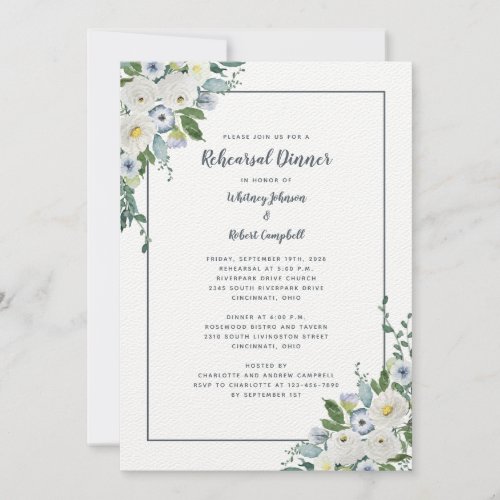 Wedding Rehearsal Dinner Elegant Floral Chic Gray  Invitation