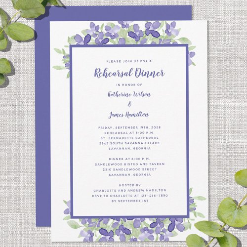 Wedding Rehearsal Dinner Elegant Periwinkle Floral Invitation