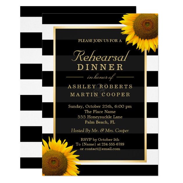 Wedding Rehearsal Dinner Elegant Sunflowers Decor Invitation