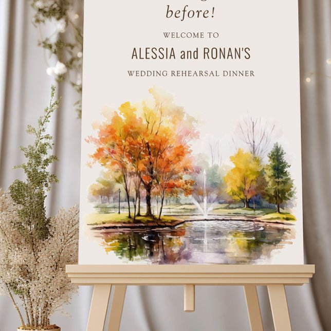Wedding Rehearsal Dinner Fall Lake Welcome Sign (Wedding rehearsal dinner sign from the Fall Lake wedding collection by Darling & May)
