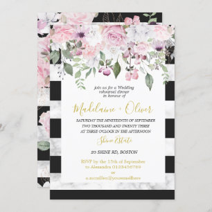 Wedding Rehearsal Dinner Floral Marble Black Chic Invitation
