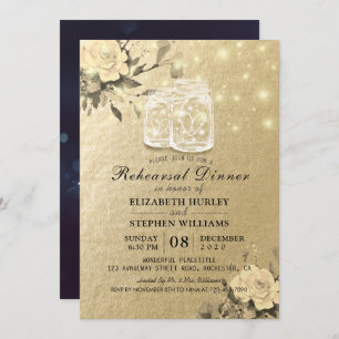 Wedding Rehearsal Dinner Floral Mason Jar Lights Invitation