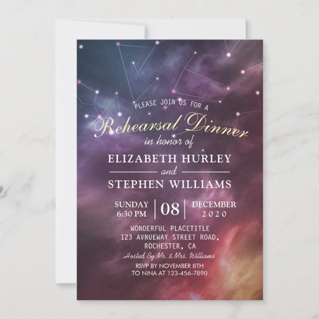 Wedding Rehearsal Dinner Galaxy Star Constellation Invitation (Front)