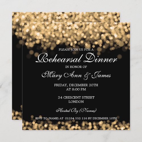 Wedding Rehearsal Dinner Gold Lights Invitation