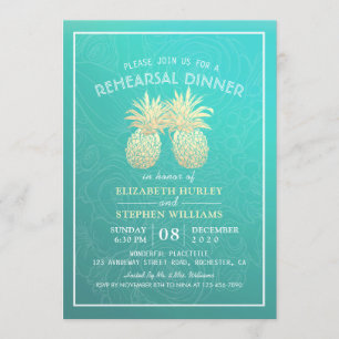 Wedding Rehearsal Dinner Golden Pineapple Couple Invitation