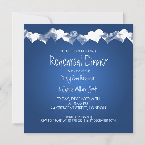 Wedding Rehearsal Dinner Grunge Hearts Blue Custom Announcements