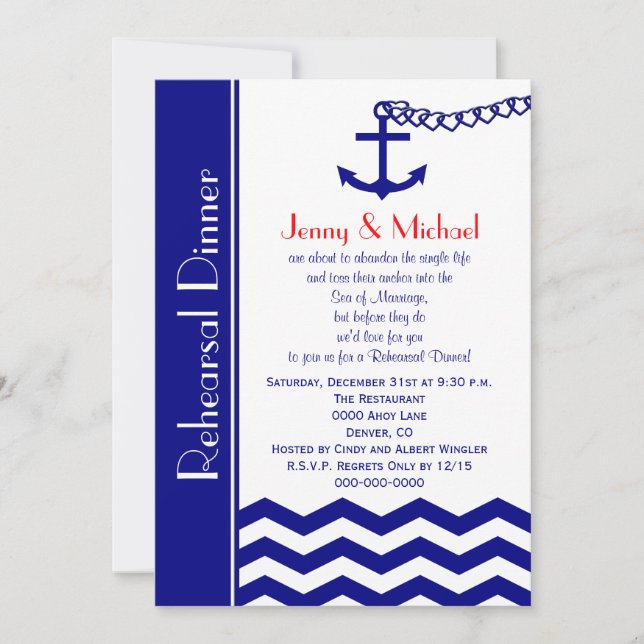 Wedding Rehearsal Dinner Invitation Nautical Navy (Front)