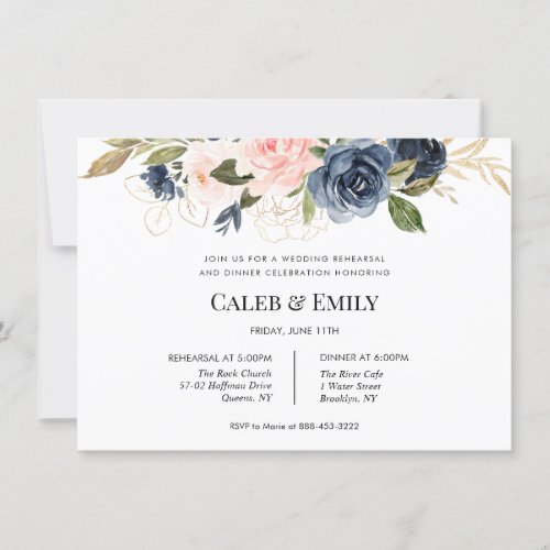 Wedding Rehearsal Dinner invite  Navy and Blush