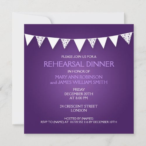 Wedding Rehearsal Dinner Love Bunting Purple Invitations