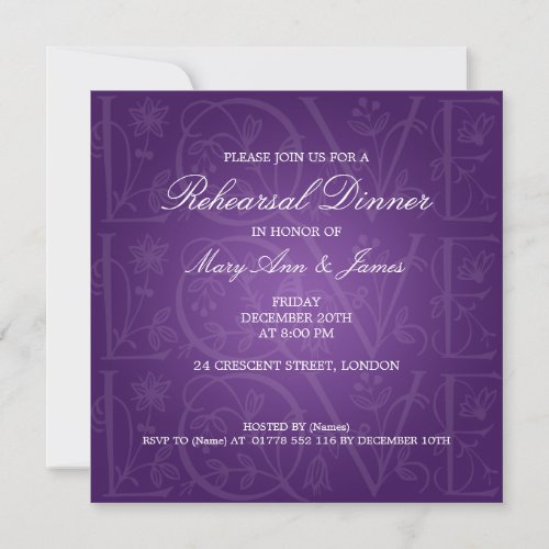 Wedding Rehearsal Dinner Love Flourish Purple Custom Announcement
