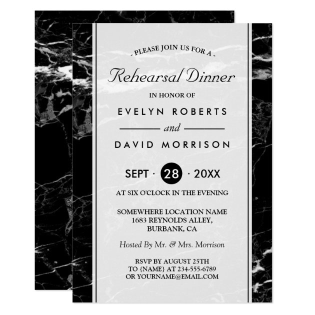 Wedding Rehearsal Dinner Modern Black White Marble Invitation