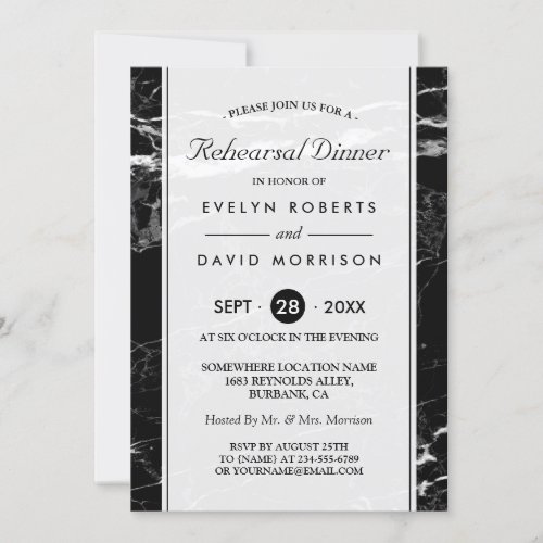 Wedding Rehearsal Dinner Modern Black White Marble Card
