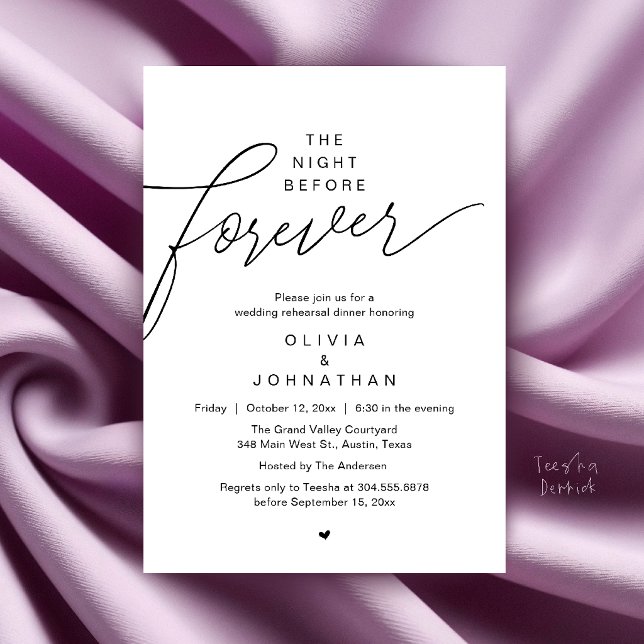 Wedding Rehearsal Dinner, Modern Elegant Script Invitation (Wedding Rehearsal Dinner, Modern Elegant Script Invitation Card in Black and White)