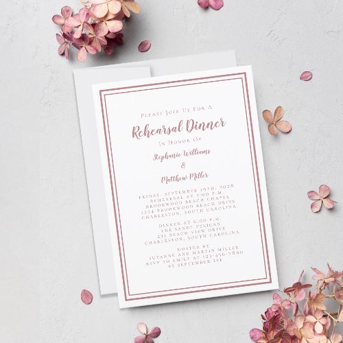 Wedding Rehearsal Dinner Modern Simple Dusty Rose Invitation