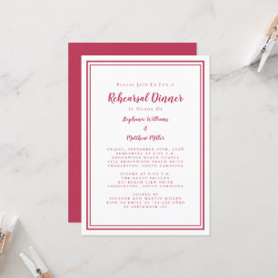 Wedding Rehearsal Dinner Modern Simple Magenta Red Invitation