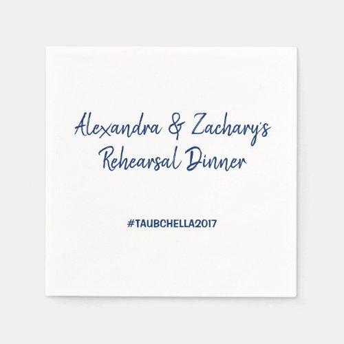 Wedding Rehearsal Dinner Napkins Hashtag Navy